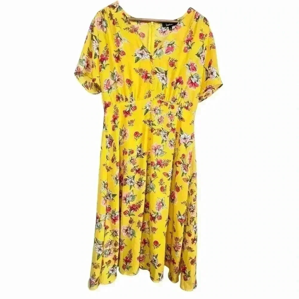 Lulus Windows Down Yellow Floral Print Button-Front Midi Dress | Size Large